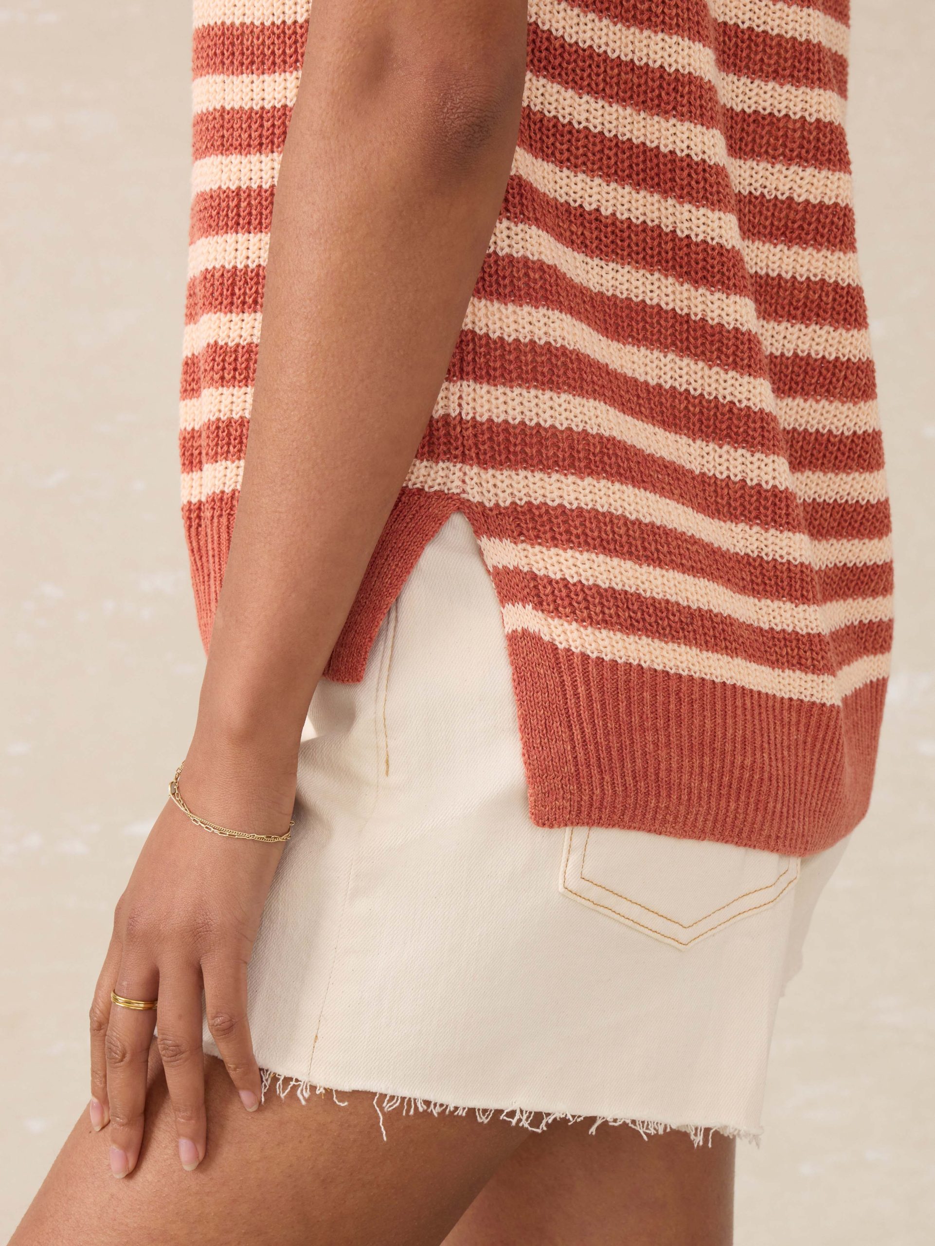 Miramar Linen Sweater Tank - Sandstone Stripe - Image 2