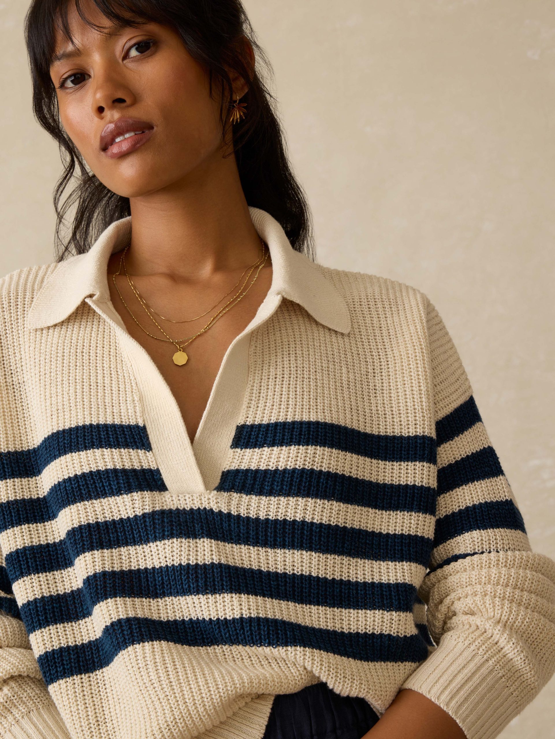 Miramar Linen Polo Sweater - Ocean Ties Stripe - Image 2